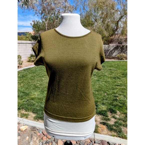 Vintage Olive Green 1960s Wool Off Shoulder Pullover Scoop-Neck Sz10/Med Top EUC - Picture 1 of 5
